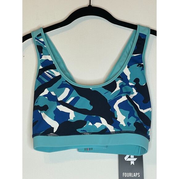 Fourlaps Womens Camo Print Scoop Infinity Sports Bra Sleeveless Size L Blue NWT - Picture 2 of 6